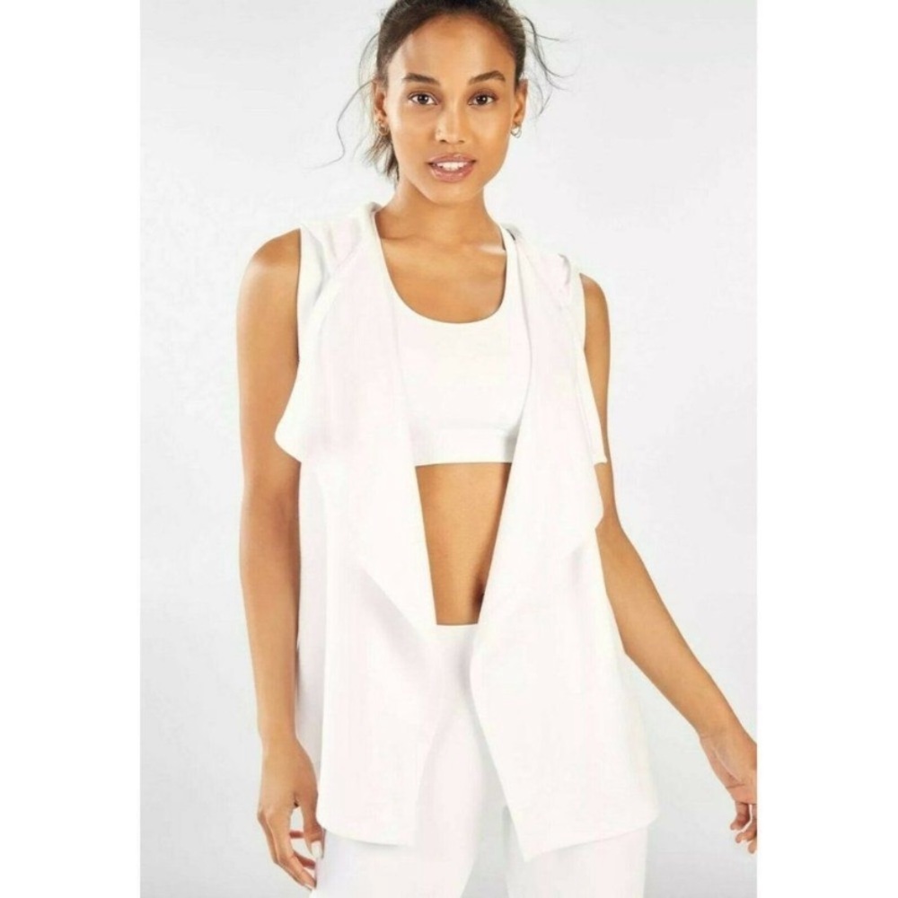 Fabletics White Open Front Hooded Synched Waist V… - image 1